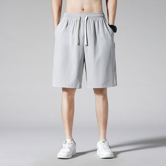 Light-weight Thin Simple Loose Cropped Pants Quick-drying Ice Silk Men
