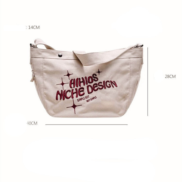 Large-capacity Canvas One-shoulder Diagonal Embroidery