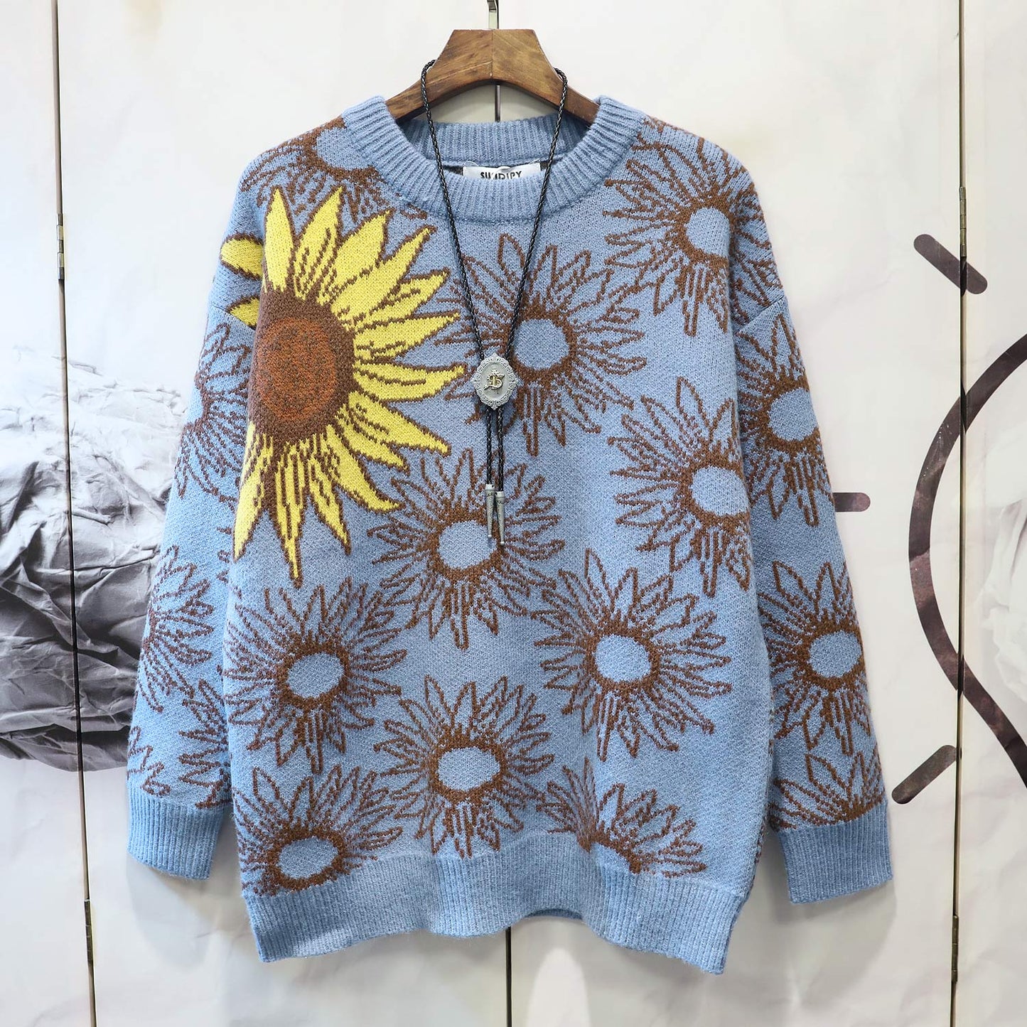 Men's Casual Clothes Crewneck Pullover Loose Type Port Jacquard Sweater