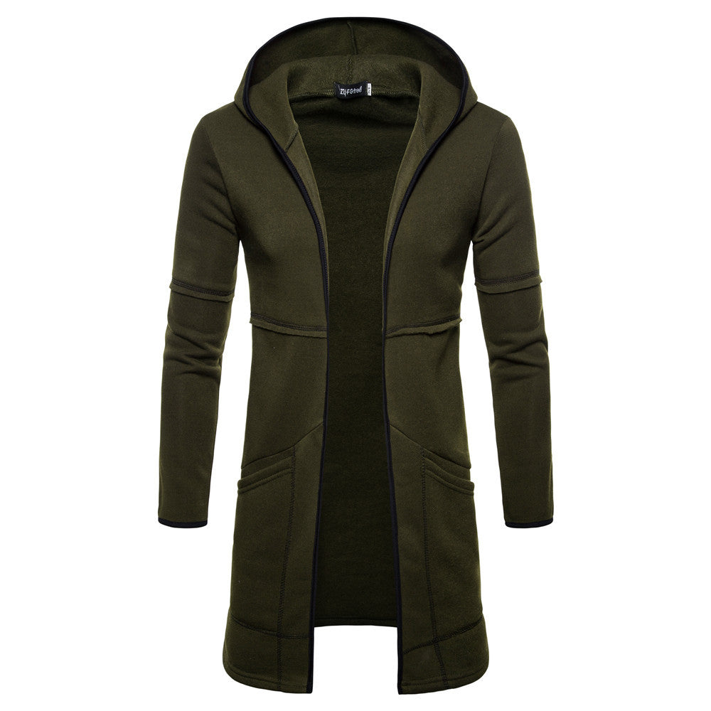 Men's Long Sleeve Mid-length Cardigan Hooded Solid Color Men's Youth Sweater