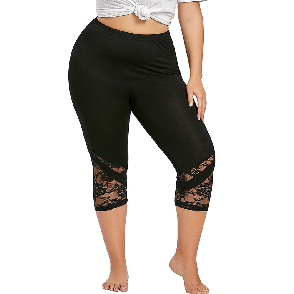 Lace stitching oversized cropped trousers