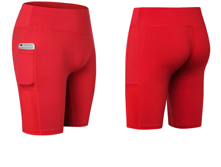 Women's Yoga Shorts Side Pockets Fitness Running Elastic Skinny Dry Perspiration Five Pants