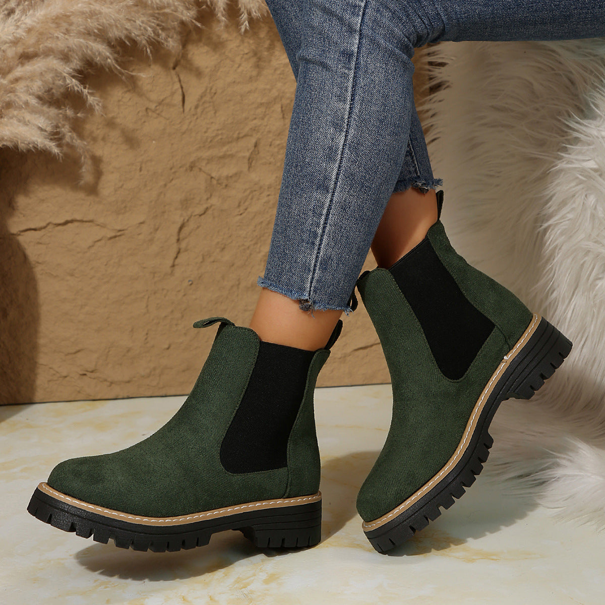 Frosted Mid-ankle Chelsea Bootsstylish, Casual, And Versatile Women's Boots