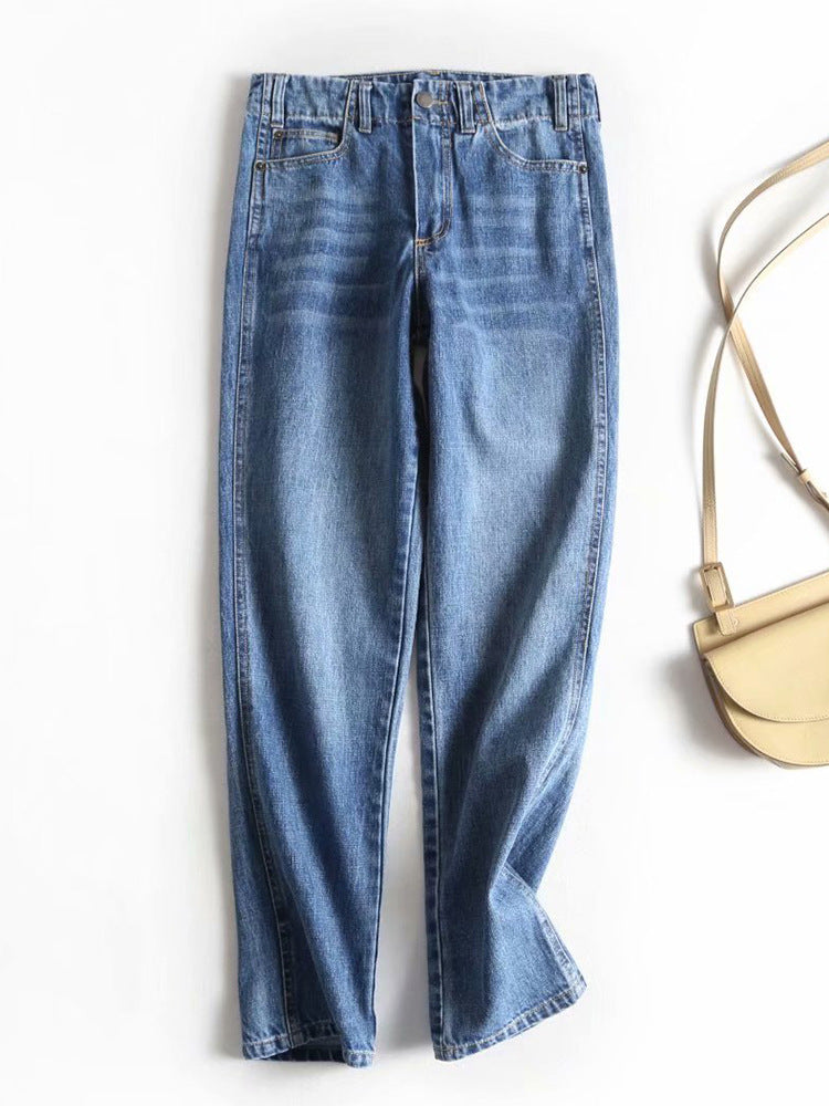 High-rise small straight-leg washed jeans