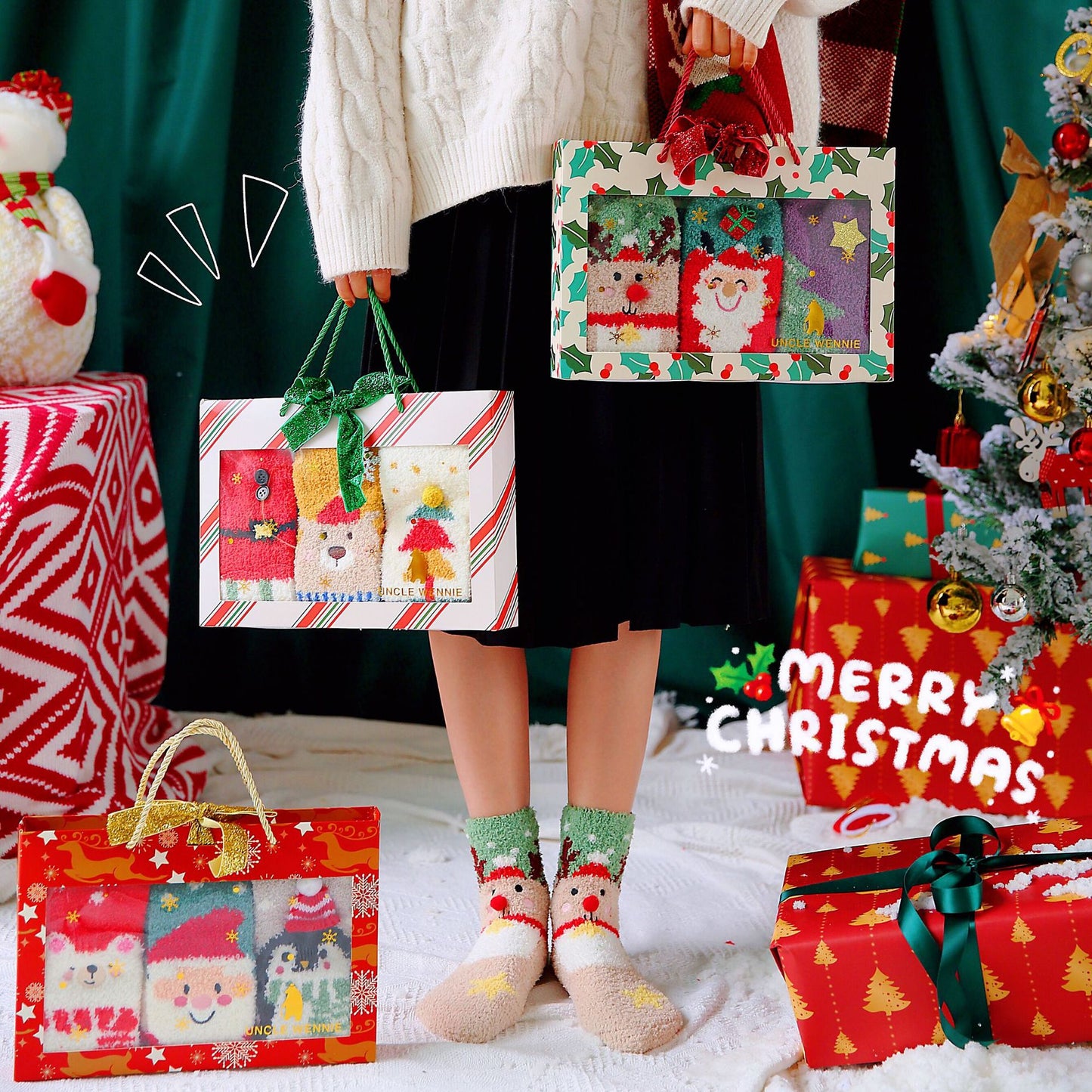 Autumn And Winter Thickening And Warmth No Fluffy Coral Fleece Christmas Socks Boxed