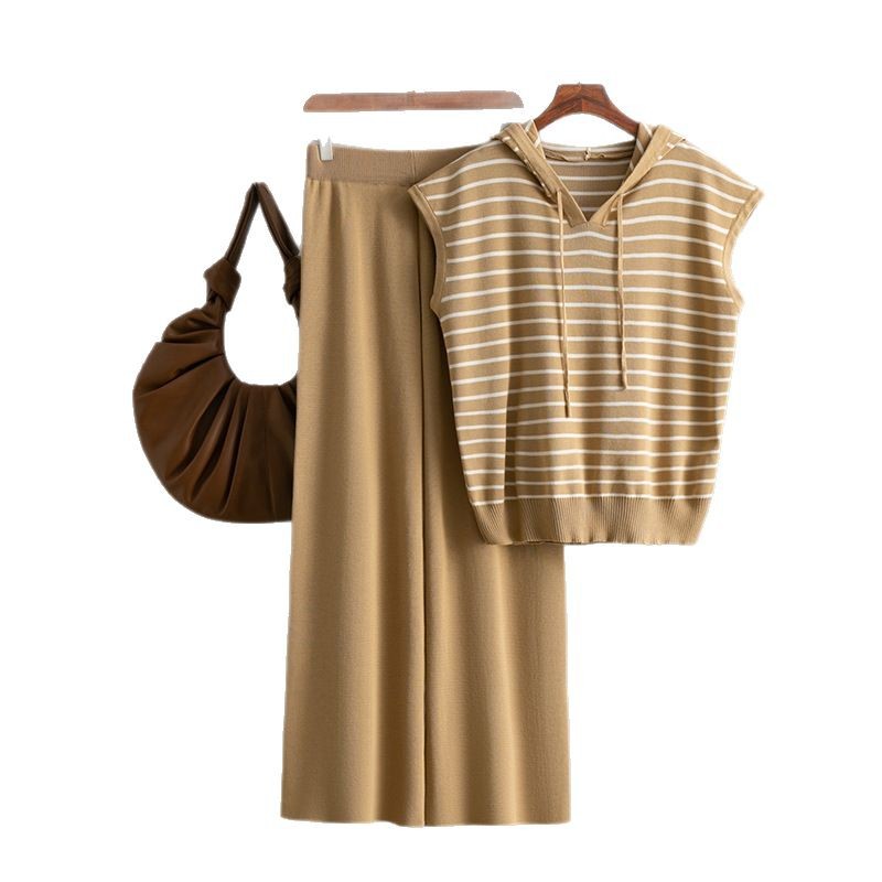 Top And High-waisted Wide-leg Pants Two-piece Set