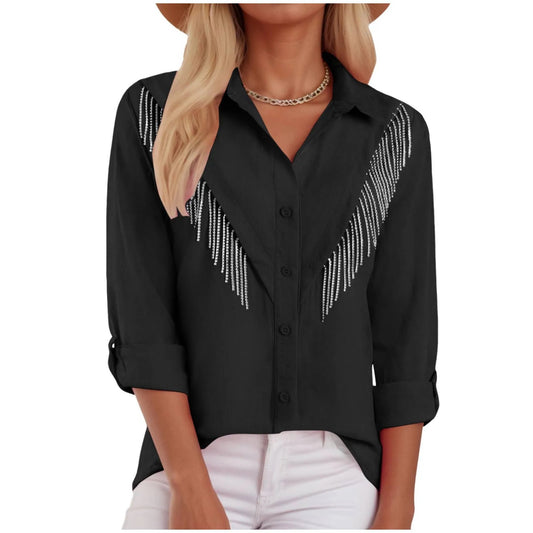 New Womens Long Sleeve Shirt With A Feather Print