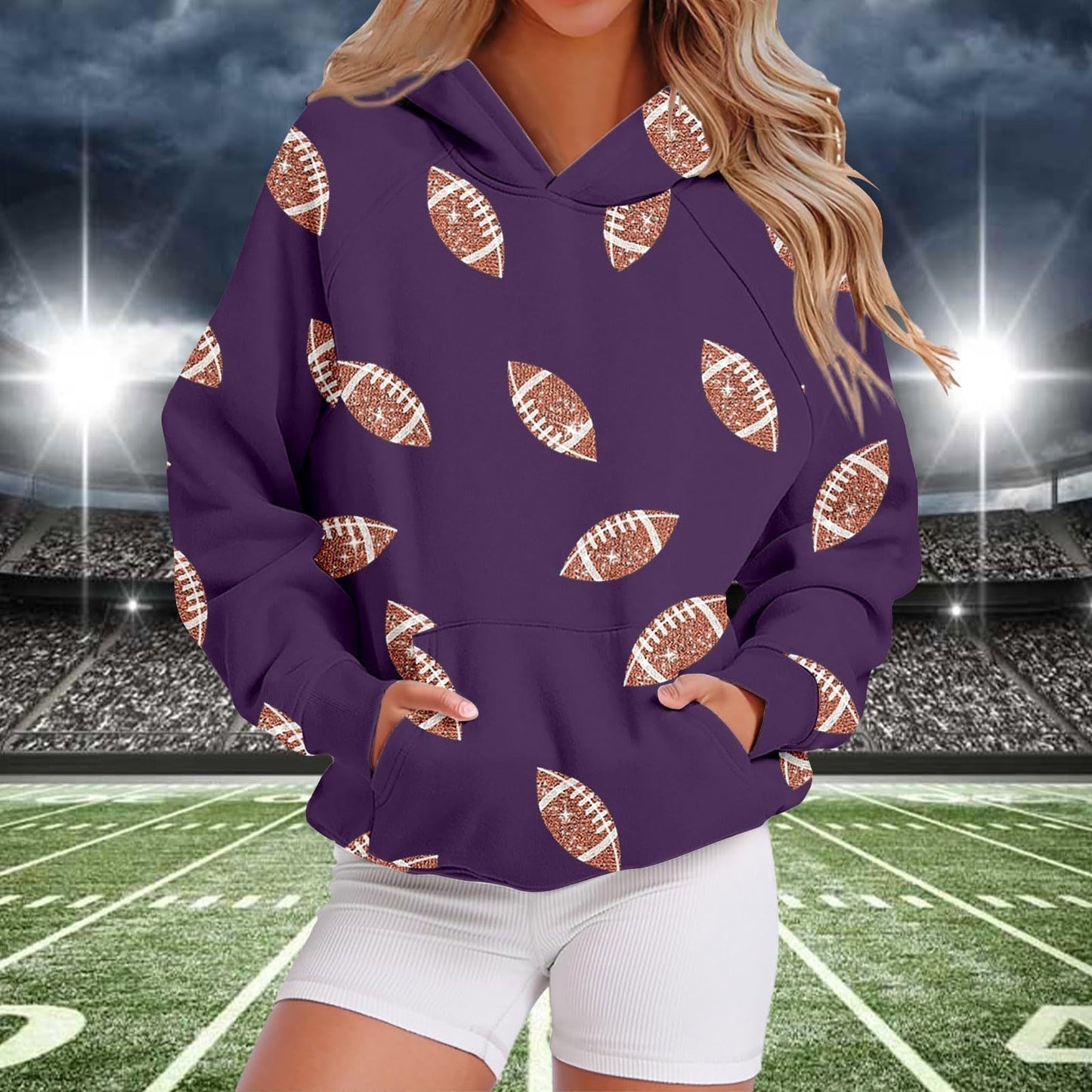 Hooded Sweatshirt With Baseball Elements Digital Design