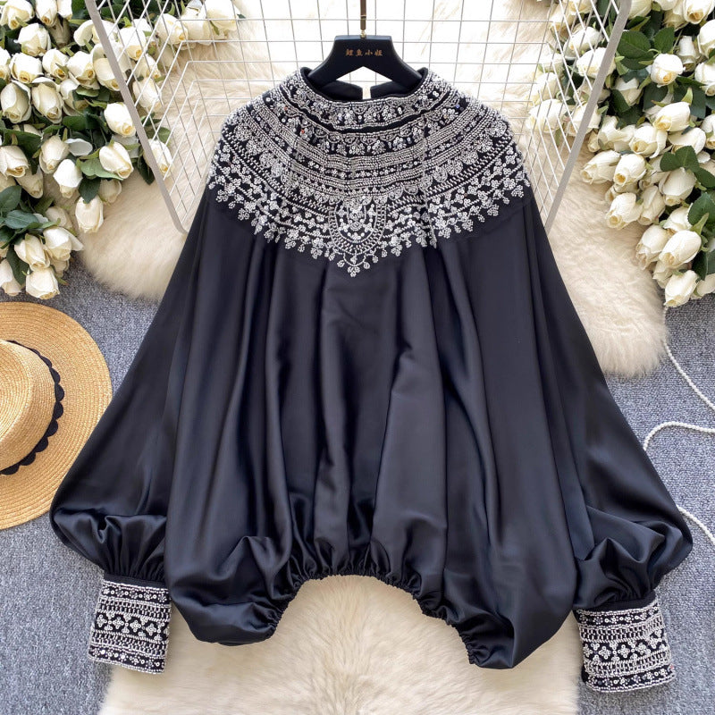 French-style Chic Beaded Casual Blouse For Women