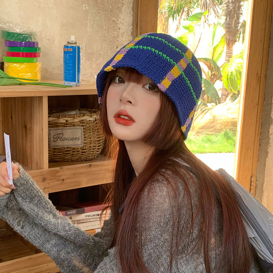 New Wool Fisherman's Hat Women's Japanese Stripe Color Contrast