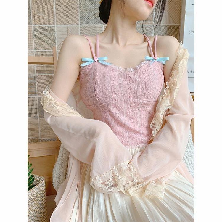 Sweet Temperament Bow Soft Lace Corset Camisole Women