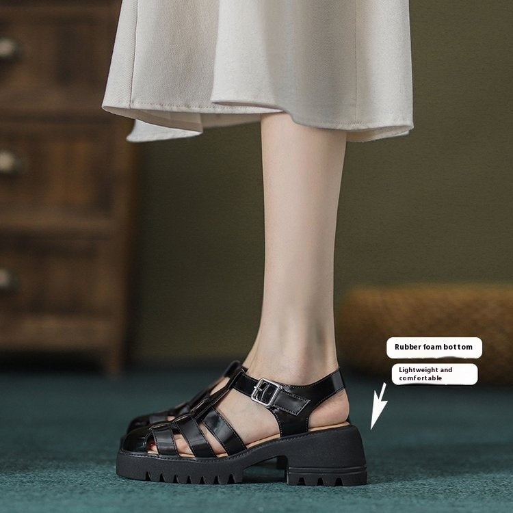 Retro Closed Toe Platform Hollow Sandals Women's Hole Shoes Women