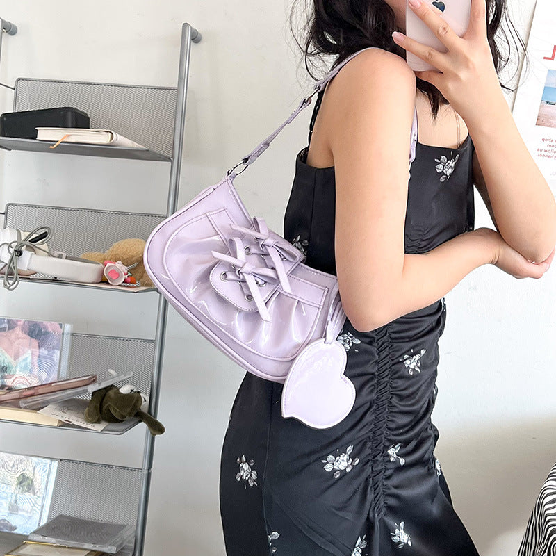 Women's Cute Girl Patent Leather Bow Single Shoulder Bag