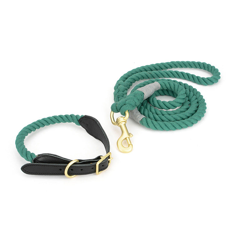 Pet Cowhide Woven Cotton Rope Dog Leash