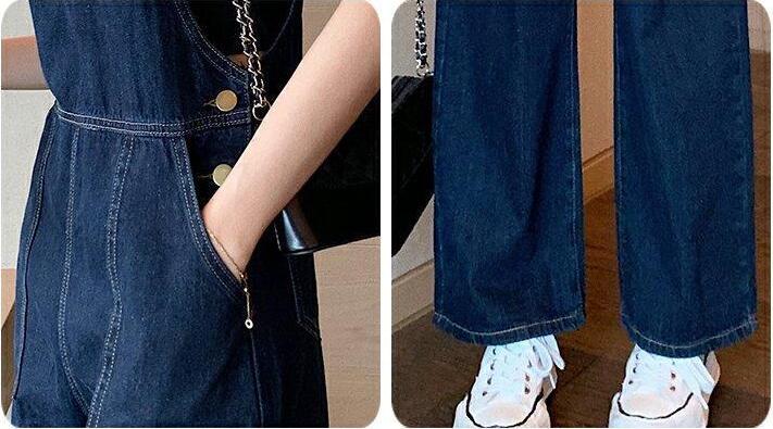 Women's Simple High-waist Dark Denim Overalls
