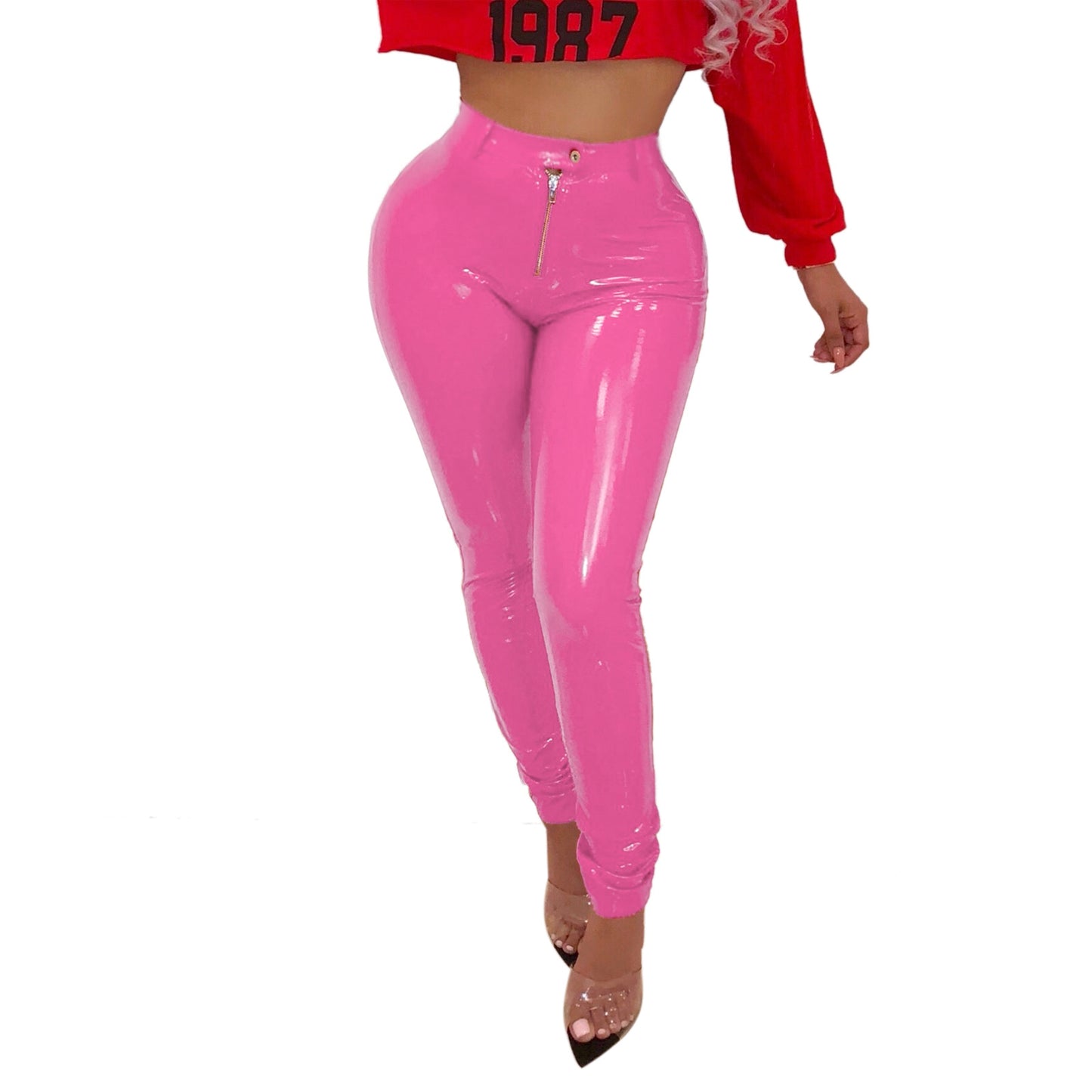 Leather pants high elasticity plus velvet thick PU
