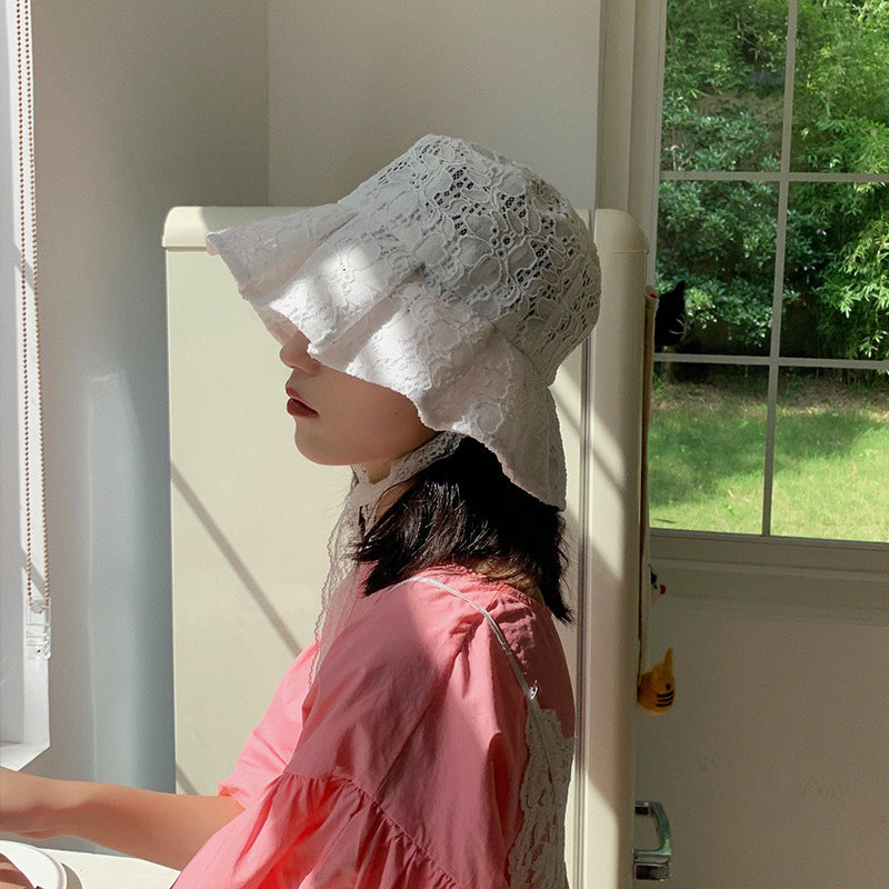 White Lace Bucket Hat Women's Summer Thin