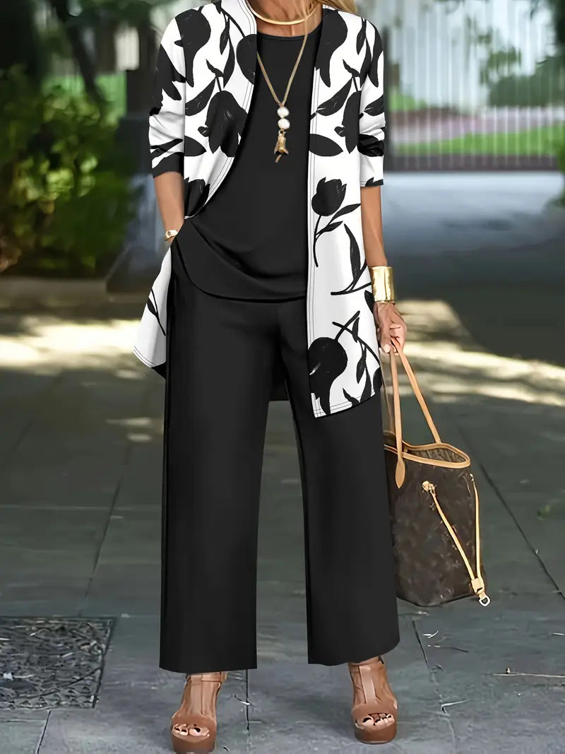 Casual 3D Printed 3-Piece Set Top Vest And Pants