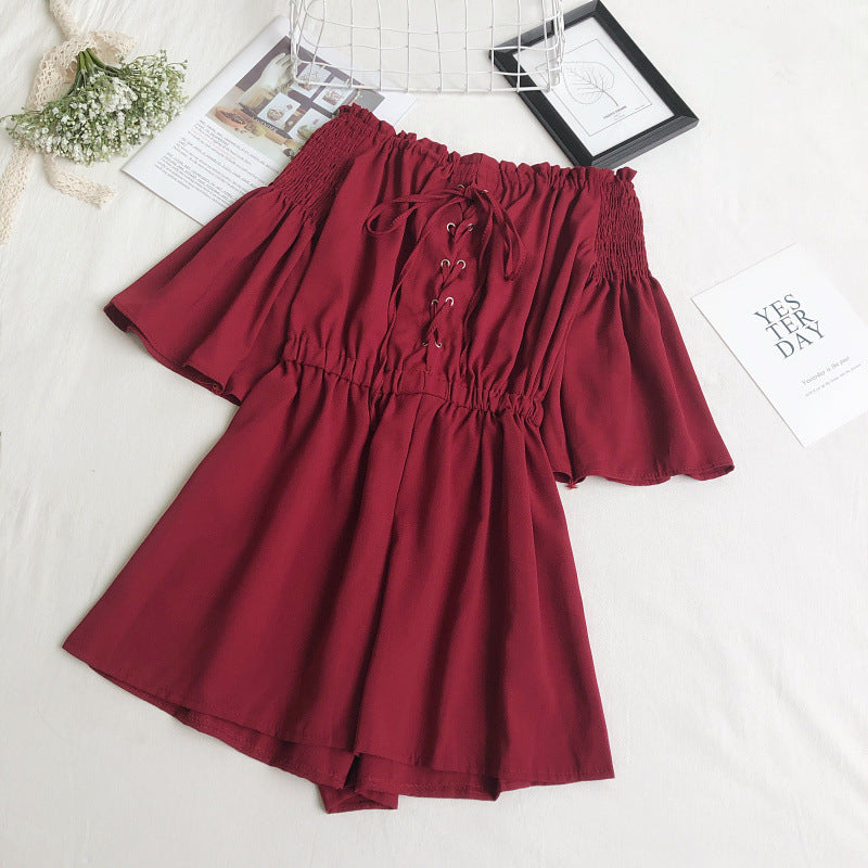 I-neck Off-the-shoulder Flared-sleeve Playsuit