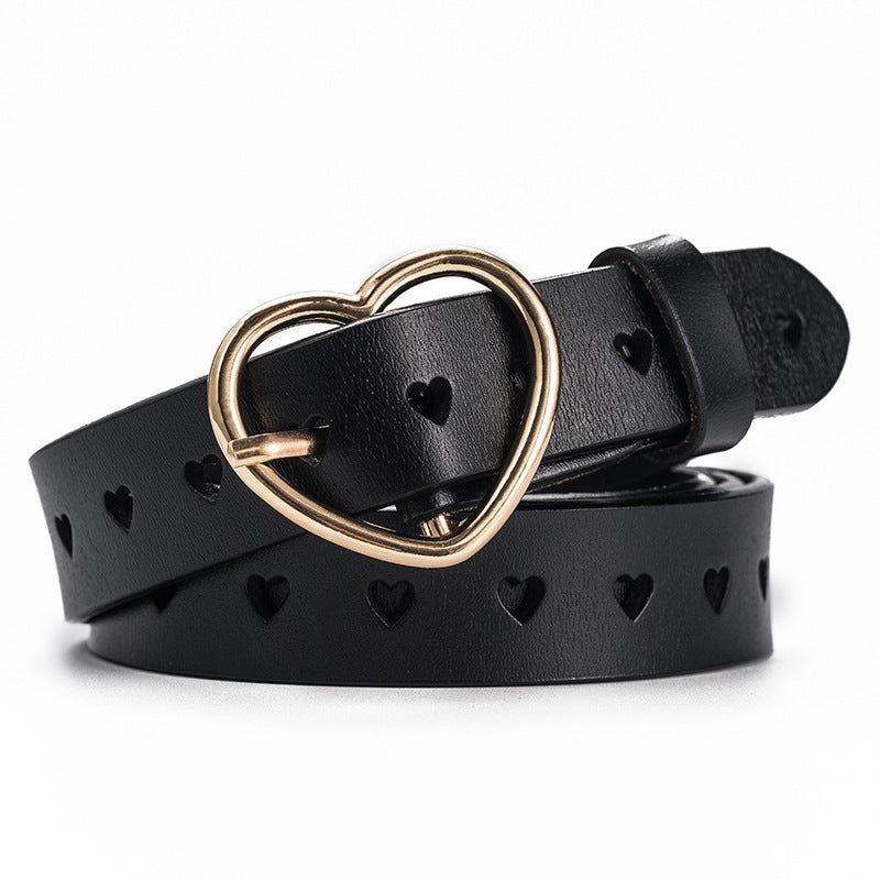 Peach heart buckle leather belt