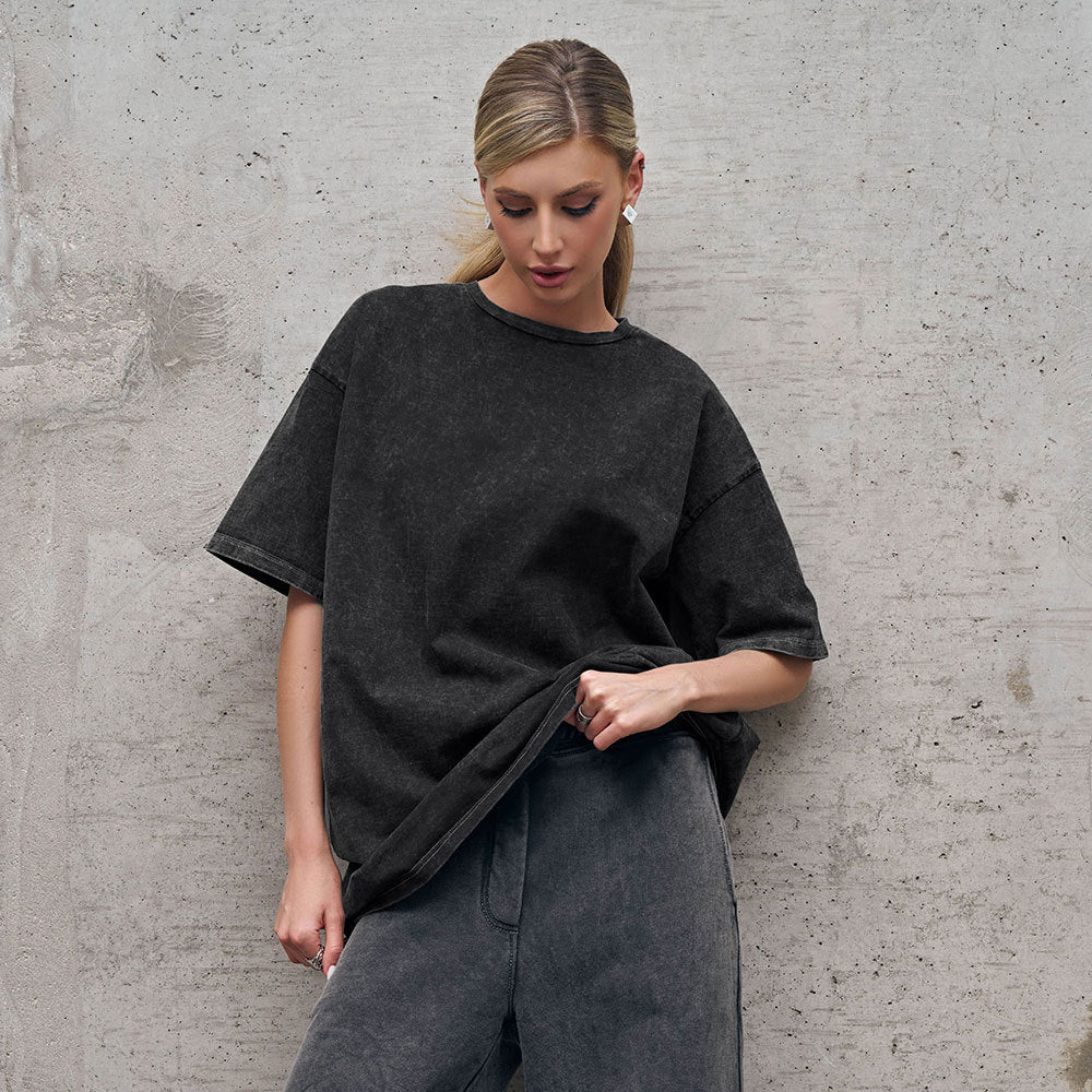 Washed Old Short-sleeved T-shirt European And American Relaxed Casual Round Neck