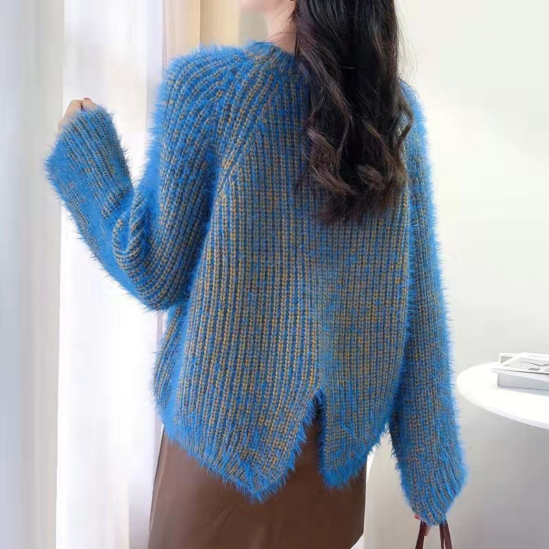 Mink Fur Loose Short Long Sleeve Knitted Top