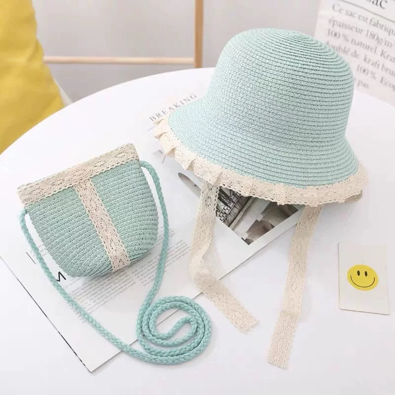 Summer Beach Sunshade Parent-Child Big Brim Straw Hat Bag Set
