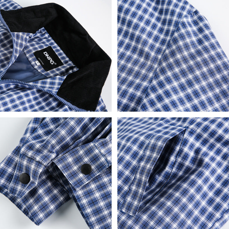 Plaid Corduroy Collar Stitching Workwear Jacket
