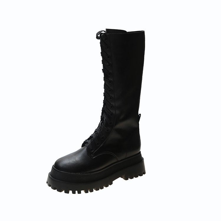 Breathable Platform Lace-up Mid-tube Martin Boots