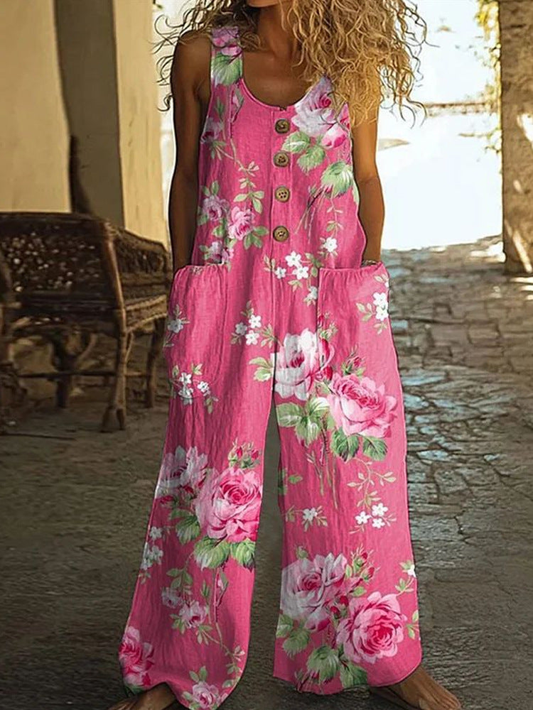 Womens Sleeveless Loose Pocketed Jumpsuit