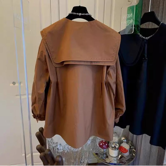 Women's Doll Collar Lantern Sleeve Shirt Top