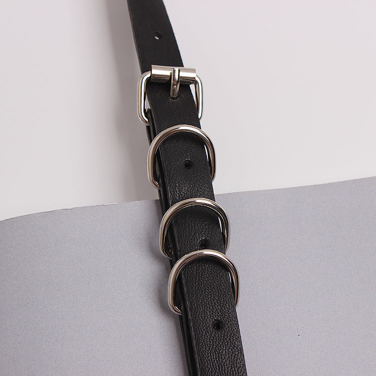 Concave shape black strap leather chain