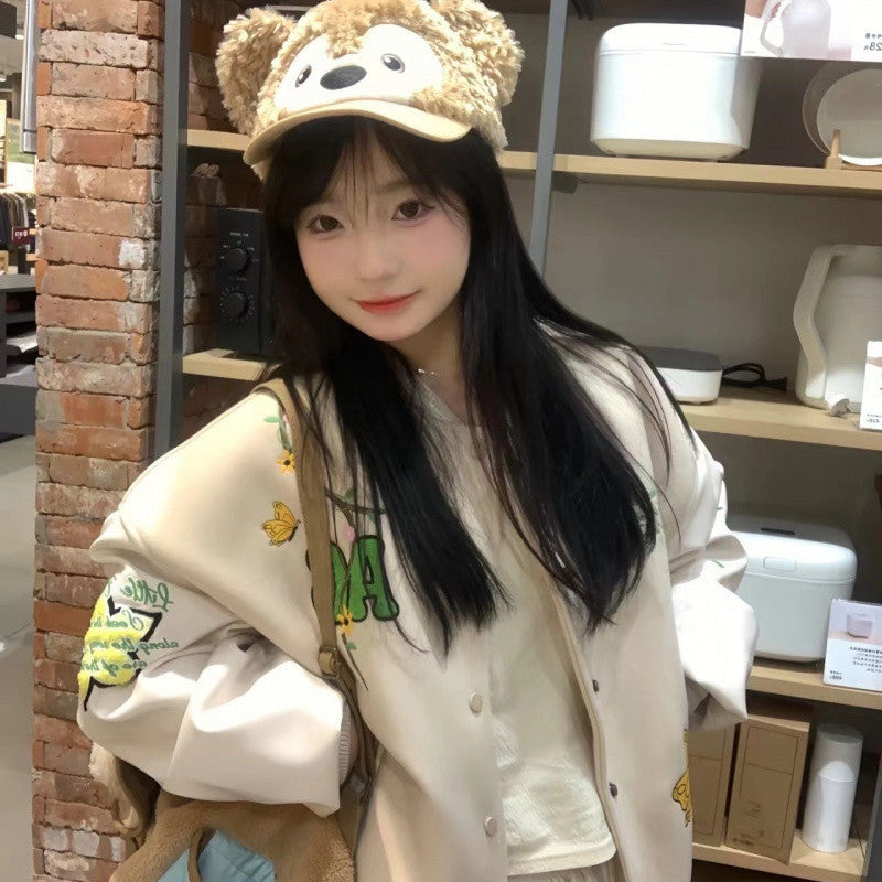 Women's Retro Korean Type Ins Embroidered Letter Baseball Jacket