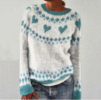 Womens Crew-Neck Sweater With Striped Paneling