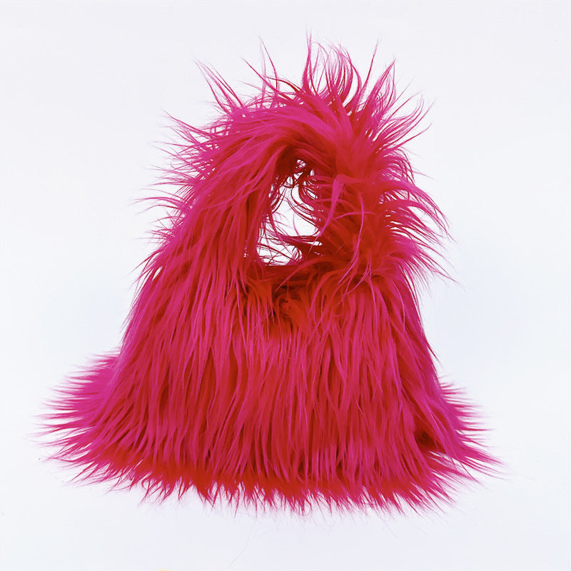 Cross-border NImitated Tibet Sheep Fur Square Bag Plush Personality Style Hand Holding Clutch