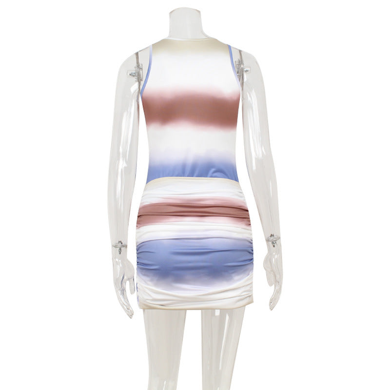 New Summer American-Style Sleeveless Tie-Dye Contrast-Color Dress
