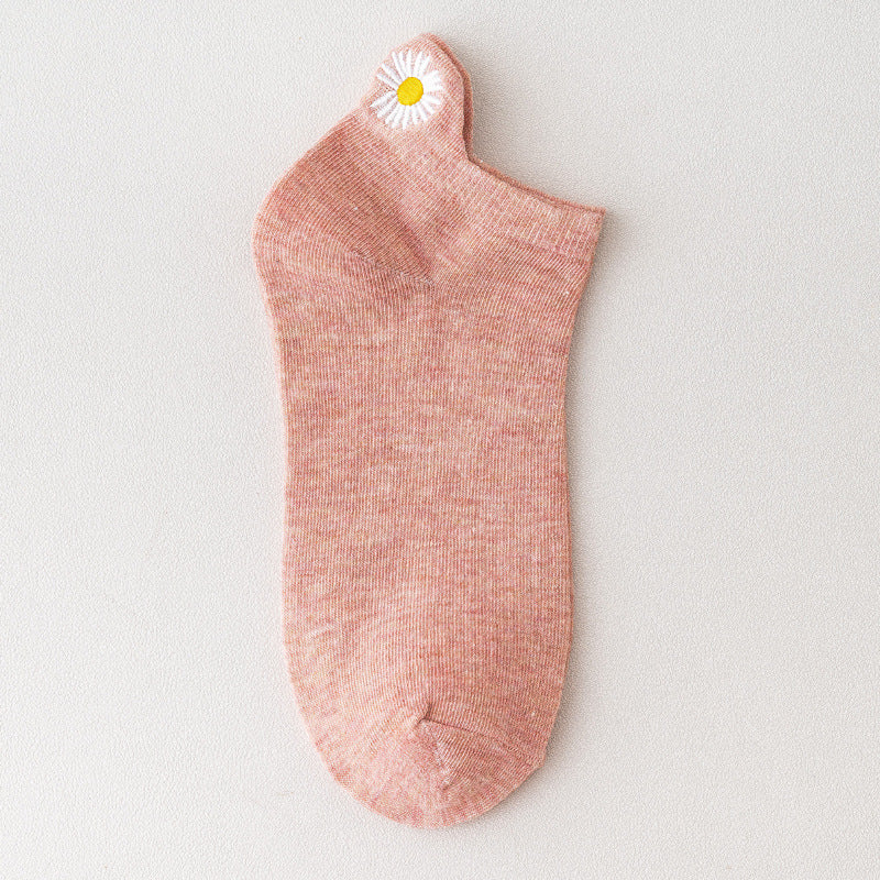 Solid Color Embroidery Simple All-match Korean Fashion Short Tube Cotton Socks