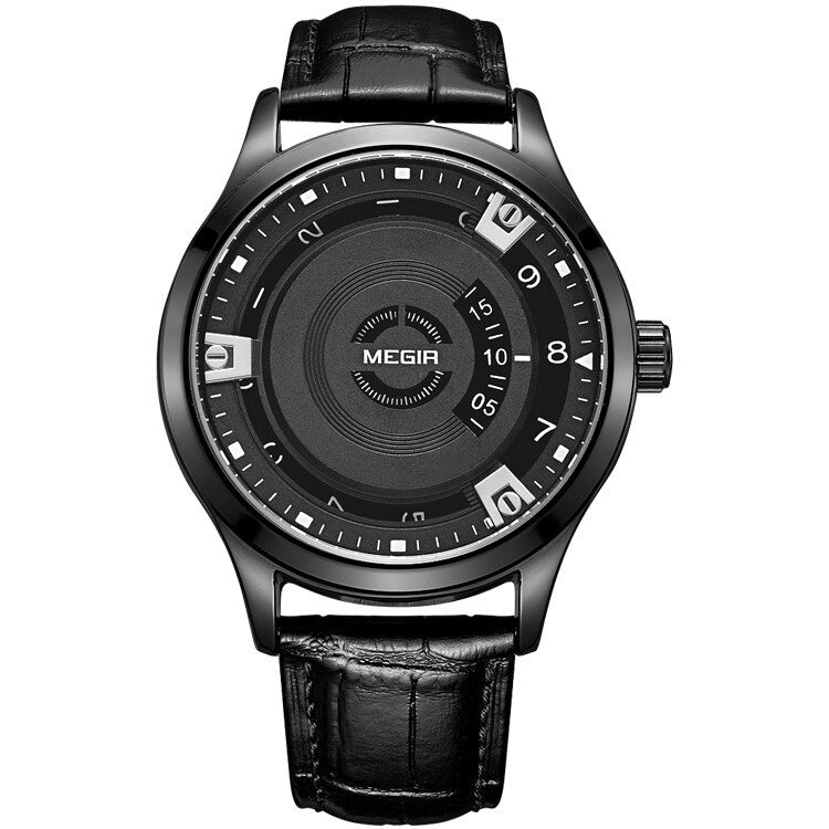 Men's non-pointer leather simple trendy quartz watch