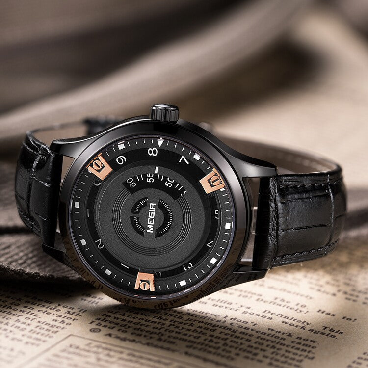 Men's non-pointer leather simple trendy quartz watch