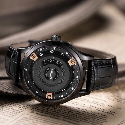 Men's non-pointer leather simple trendy quartz watch