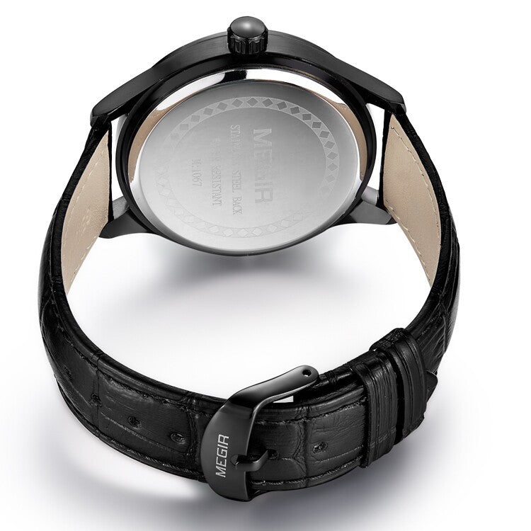 Men's non-pointer leather simple trendy quartz watch