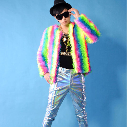 Coat colored loose fox fur long sleeve coat