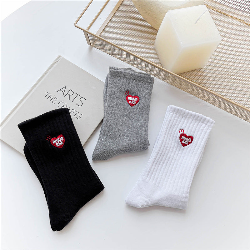 Letter Love Solid Color Couple Medium Stockings Ins Tidy High Stockings For Men