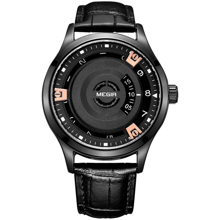 Men's non-pointer leather simple trendy quartz watch
