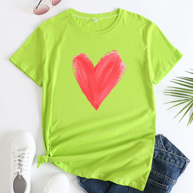 Women's Heart Printing Round Neck Short-sleeved T-shirt