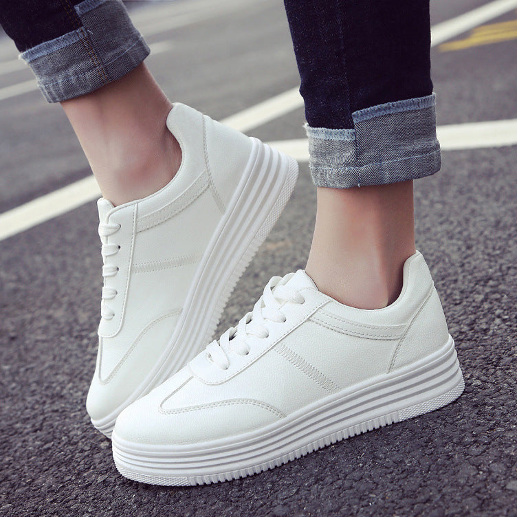 New Spring Thick White Shoes Casual Shoes Female Korean Female Leather Shoes Solid Platform Shoes