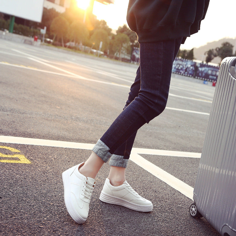 New Spring Thick White Shoes Casual Shoes Female Korean Female Leather Shoes Solid Platform Shoes