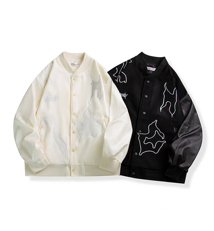 Hot Drill Baseball Uniform Woolen Stitching PU Men's Jacket