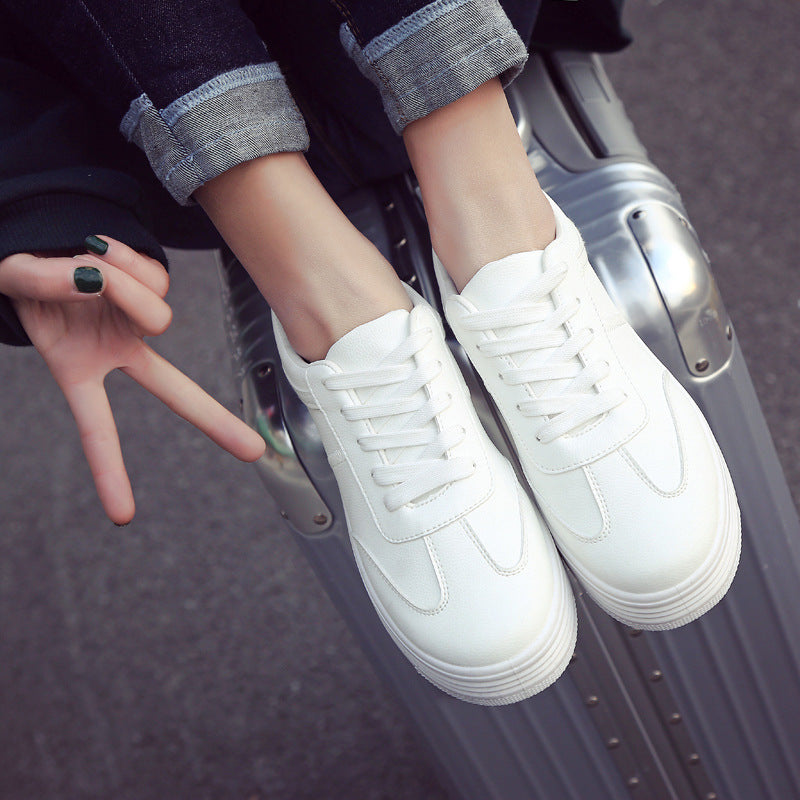 New Spring Thick White Shoes Casual Shoes Female Korean Female Leather Shoes Solid Platform Shoes
