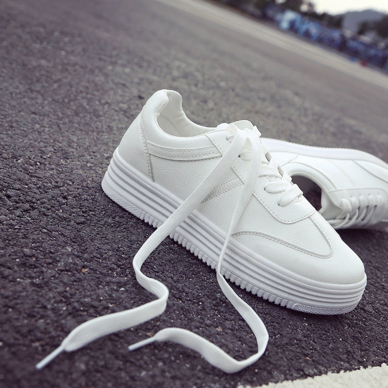 New Spring Thick White Shoes Casual Shoes Female Korean Female Leather Shoes Solid Platform Shoes